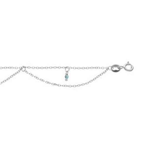 Chaîne Cheville Argent Rhodié 2 Rangs Empierées Bleu Clair 23+2cm