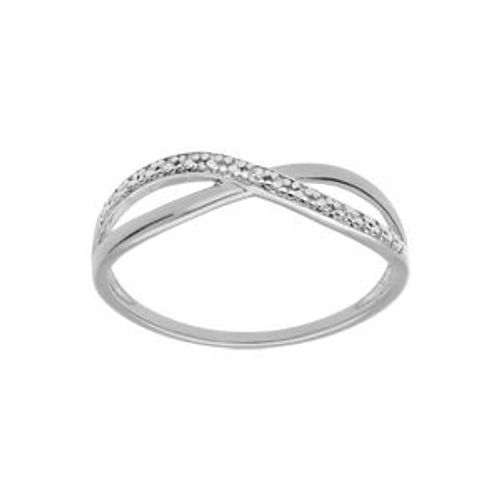 Bague Argent Platiné Croisée Oxydes Blancs Sertis