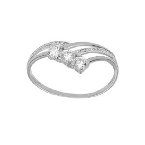 Bague Argent Platiné Forme Pointe Oxydes Blancs Sertis
