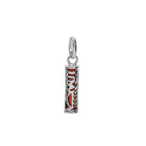 Pendentif Argent Rhodié Tiki 13mm Tendresse Amour Résine Orangé