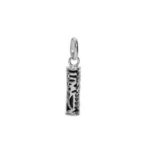 Pendentif Argent Rhodié Tiki 13mm Tendresse Amour Résine Noire