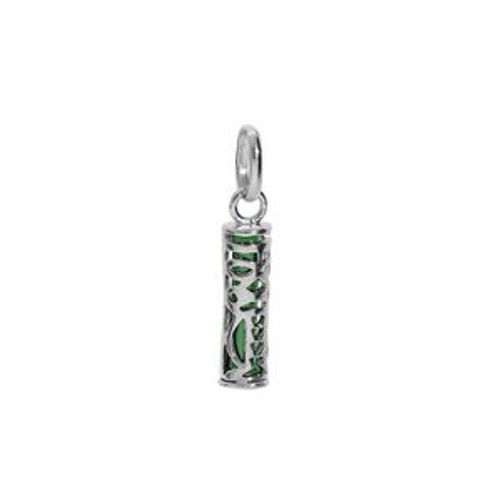 Pendentif Argent Rhodié Tiki 13mm Tendresse Amour Résine Verte