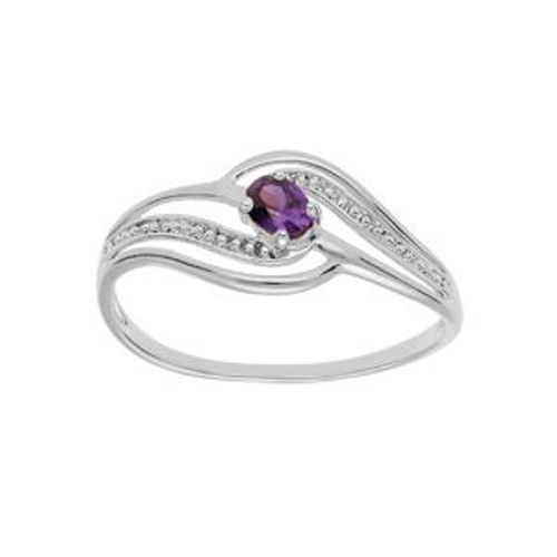 Bague Argent Platiné Volute Oxydes Violet Et Blancs Sertis