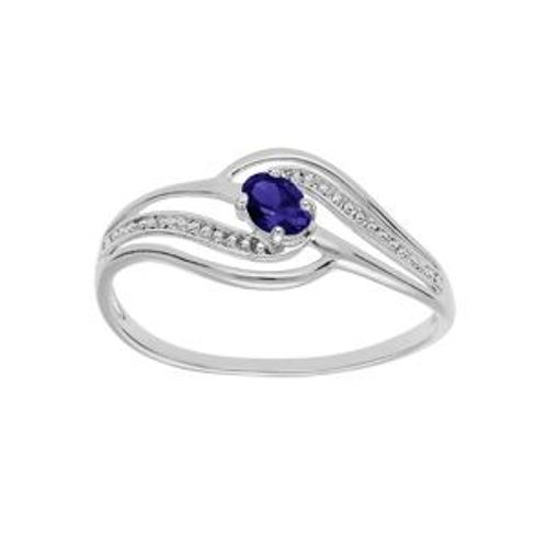 Bague Argent Platiné Volute Oxydes Bleu Foncé Et Blancs Sertis