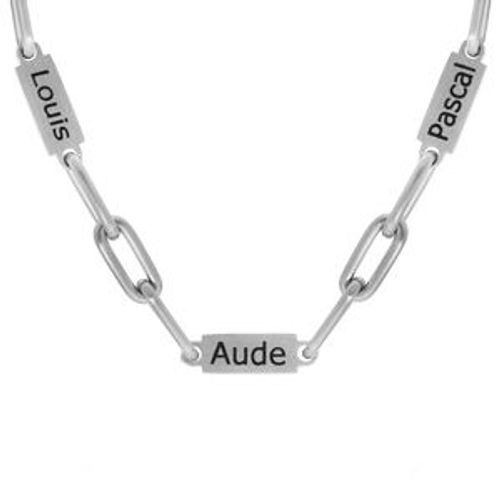 Collier Acier Mat Maillons Et Plaquettes À Graver 55cm+5cm