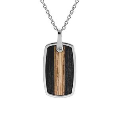 Collier Acier Pendentif Rectangulaire Dim 35x20 Mm Aspect Bois 55+5cm