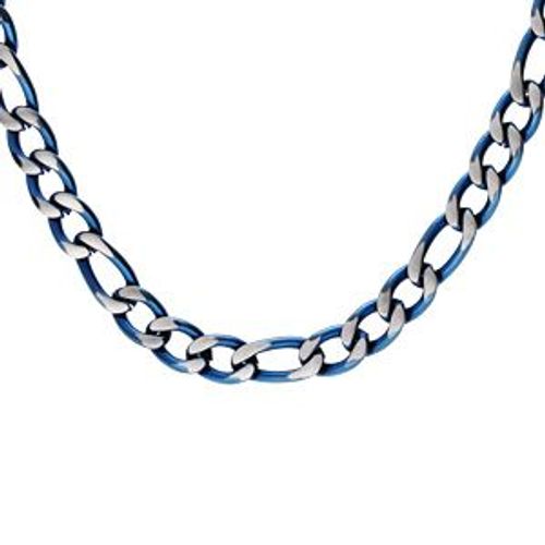 Collier Acier 1+3 5mm Pvd Brossé Aspect Patiné Chanfrin Bleu 55cm