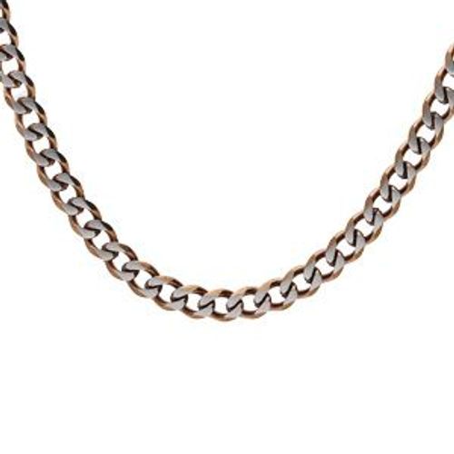 Collier Acier Maille Gourmette 4mm Pvd Brossé Aspet Patiné Chanfrin Marron 50cm