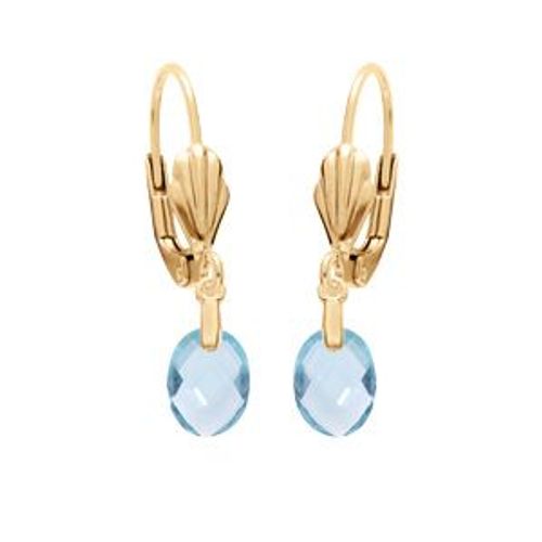 Boucles D'oreilles Dormeuse Plaqué Or Goutte Oxyde Faceté Bleu Ciel