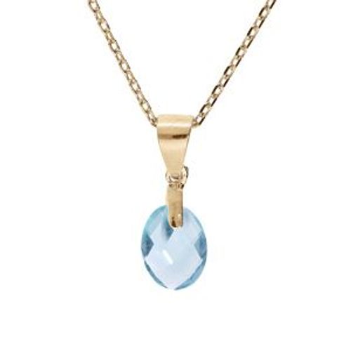 Collier Plaqué Or Pendentif Goutte Oxyde Bleu Ciel Faceté 40+5cm