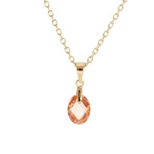 Collier Plaqué Or Pendentif Goutte Oxyde Orangé Faceté 40+5cm