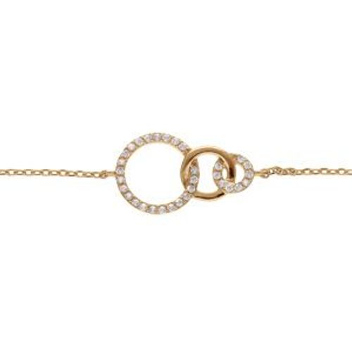 Bracelet Plaqué Or 3 Ronds 1 Lisse Et 2 Avec Oxydes Blancs Sertis 16+3cm