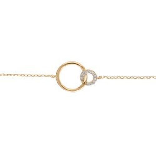 Bracelet Plaqué Or 2 Ronds 1 Avec Oxydes Blancs Sertis Et 1 Lisse 16+3cm