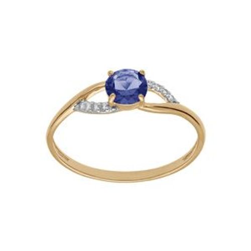 Bague Plaqué Or Oxydes Bleu Foncé Et Blancs Sertis
