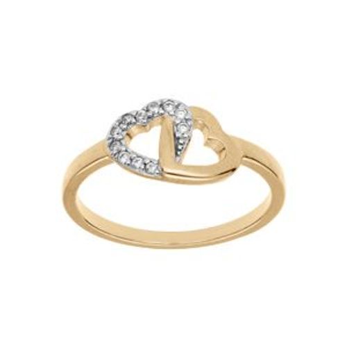 Bague Plaqué Or Double Coeurs Oxydes Blancs Sertis