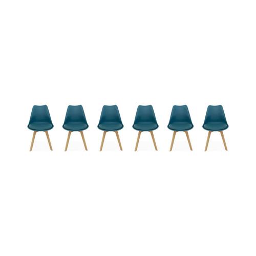 Lot De 6 Chaises Scandinaves Pieds Bois De Hêtre Chaises 1 Place Bleu Canard