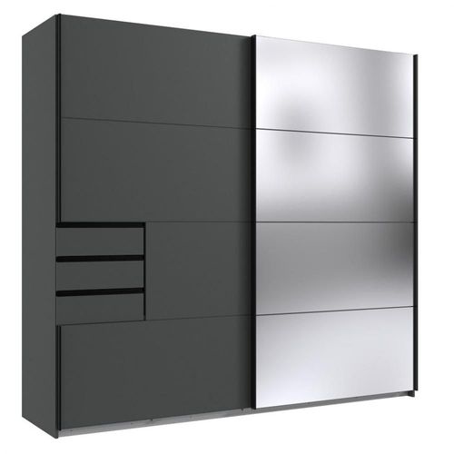 Armoire Coulissante Amora 225cm Graphite 3 Tiroirs Porte Sobre Miroir