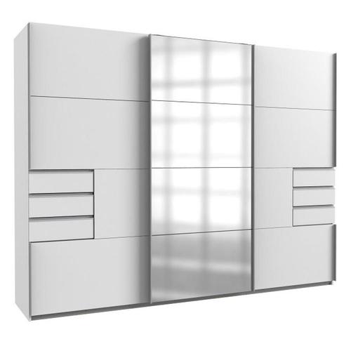 Armoire Coulissante Amora 270cm Blanc 6 Tiroirs Porte Sobre Mlroir