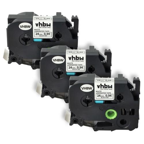 vhbw 3x Rubans compatible avec Brother P-Touch H 500, H 500 Li, P 700, PT-1400, PT-1500 imprimante d'étiquettes 24mm Noir sur Blanc