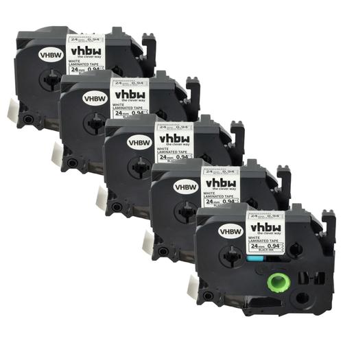 vhbw 5x Rubans compatible avec Brother P-Touch PT-2430PCz, PT-2500, PT-2500C, PT-2500PC, PT-2600 imprimante d'étiquettes 24mm Noir sur Blanc