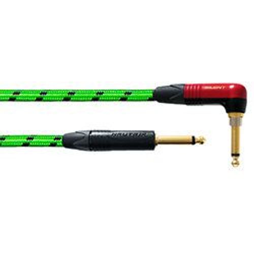 Cordial Blight-Edi-3prg-Sil - Câble Guitare 3m Vert Silent Coudé Réactif Aux Uv