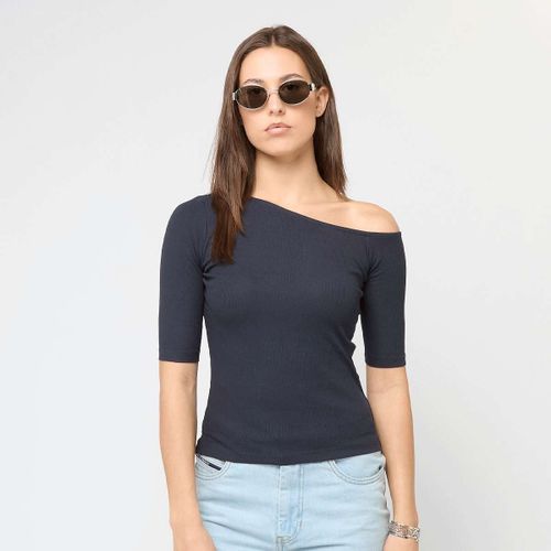 Urban Classics Ladies Organic Asymmetric Rib Tee Femme T-Shirts & Polos Bleu Taille M Vêtements