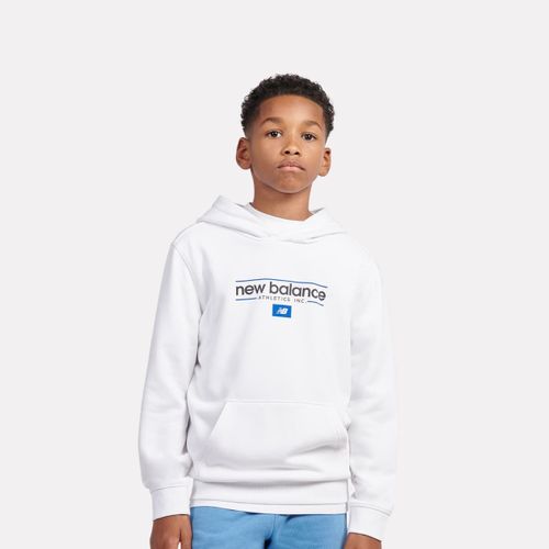 New Balance Linear Athletics Graphic French Terry Hoodie Unisex Hoodies & Sweatshirts Blanc Taille 146 Vêtements