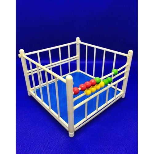 Petit parc enfant Barbie vintage Mattel lit chambre bébé 1987 barreaux boulier intégré bleu nuit rouge vert blanc 