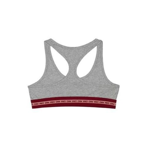 Dim Brassière Fille En Coton Stretch Logo Métallisé Gris Chiné Dim Sport