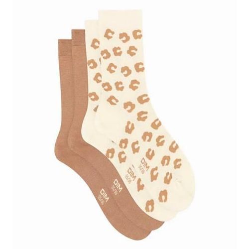 Dim Lot De 2 Paires De Chaussettes Femme À Fleurs Crème Dim Bambou