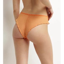 Dim Tanga Bloomer En Tulle Translucide Orange Et Pois Lurex Dim Shiny Mesh