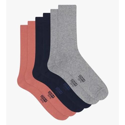 Dim Lot De 3 Paires De Chaussettes Homme En Coton Marine Rose Dim