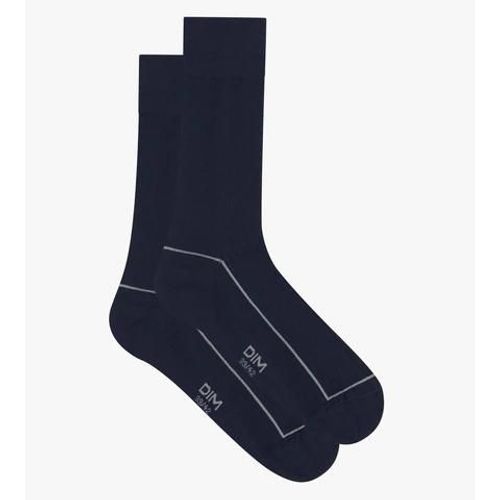 Dim Chaussettes Homme En Coton Côtelé Bleu Minuit À Liseré Coloré Dim Mode