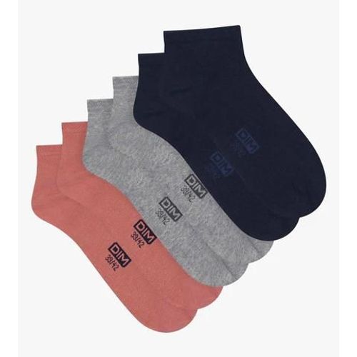 Dim Lot De 3 Paires De Socquettes Homme En Coton Marine Rose Dim