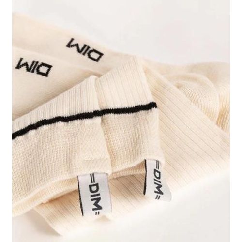 Dim Chaussettes Unisexe En Coton Côtelé Crème Avec Ligne Noire Dim Icons
