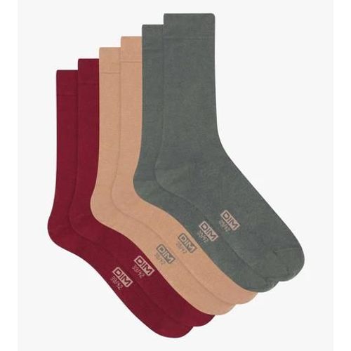 Dim Lot De 3 Paires De Chaussettes Homme En Coton Rouge Kaki Dim
