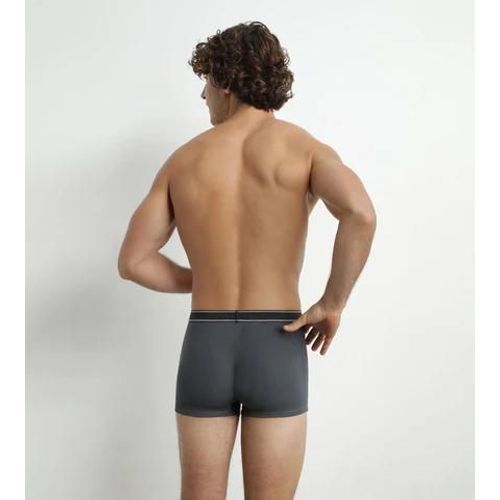 Dim Boxer Homme Coton Modal Côtelé Gris Granit Ceinture Noire Dim Elegant