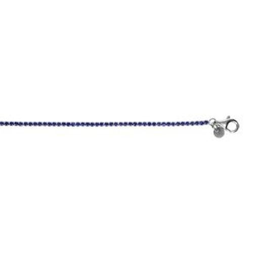 Bracelet Argent Rhodié Riviere Oxydes Bleu Foncé Sertis Diamètre 2.5mm 16+3cm