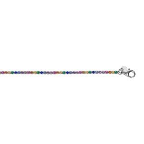 Bracelet Argent Rhodié Riviere Oxydes Multi Couleur Sertis Diamètre 2.5mm 16+3cm
