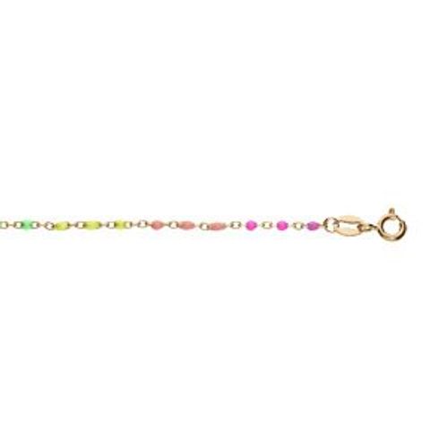 Bracelet Argent Et Dorure Jaune Résine Multicolore Degradé Rose Vert 15+3cm