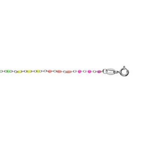 Bracelet Argent Rhodié Résine Multicolore Degradé Rose Vert 15+3cm
