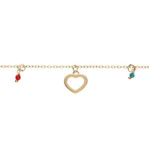 Bracelet Argent Et Dorure Jaune Coeurs Et Pampilles Empierrés Multi Couleurs 15+3cm
