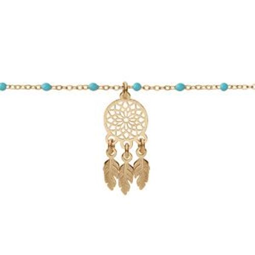Bracelet Argent Et Dorure Jaune Boules Résine Turquoise Imitation Avec Attrape Reve 15+3cm