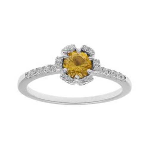 Bague Argent Rhodié Fleur Oxydes Couleur Miel Et Blancs Sertis