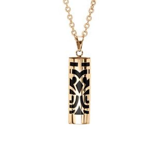 Collier Acier Et Pvd Jaune Pendentif Tiki Onyx Véritable 50+5cm
