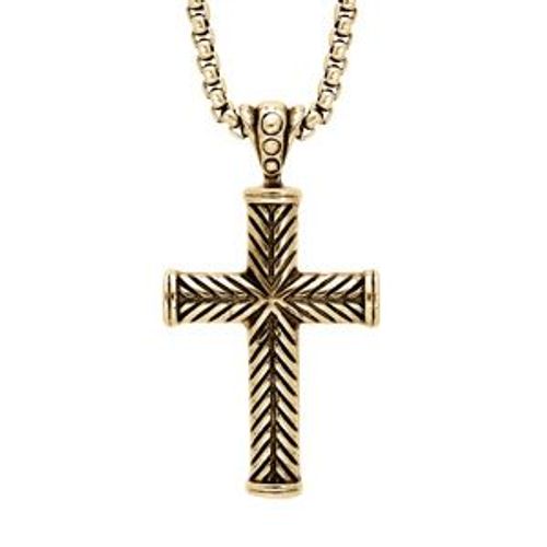 Collier Acier Et Pvd Jaune Chaîne Jaseron Avec Pendentif Grosse Croix 55+10cm