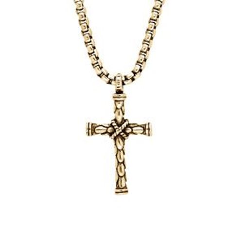 Collier Acier Et Pvd Jaune Chaîne Jaseron Avec Pendentif Croix 55+10cm