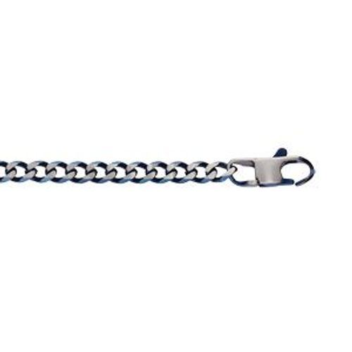 Bracelet Acier Maille Gourmette 4mm Pvd Brossé Aspet Patiné Chanfrin Bleu 19cm