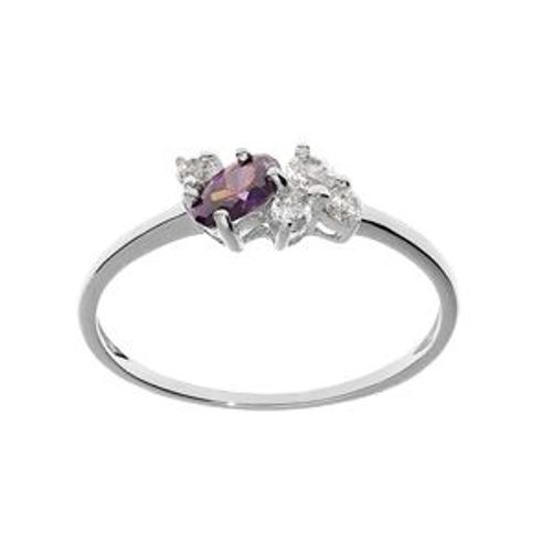 Bague Argent Platiné Oxydes Violet Et Blancs Sertis