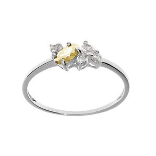 Bague Argent Platiné Oxydes Couleur Miel Et Blancs Sertis